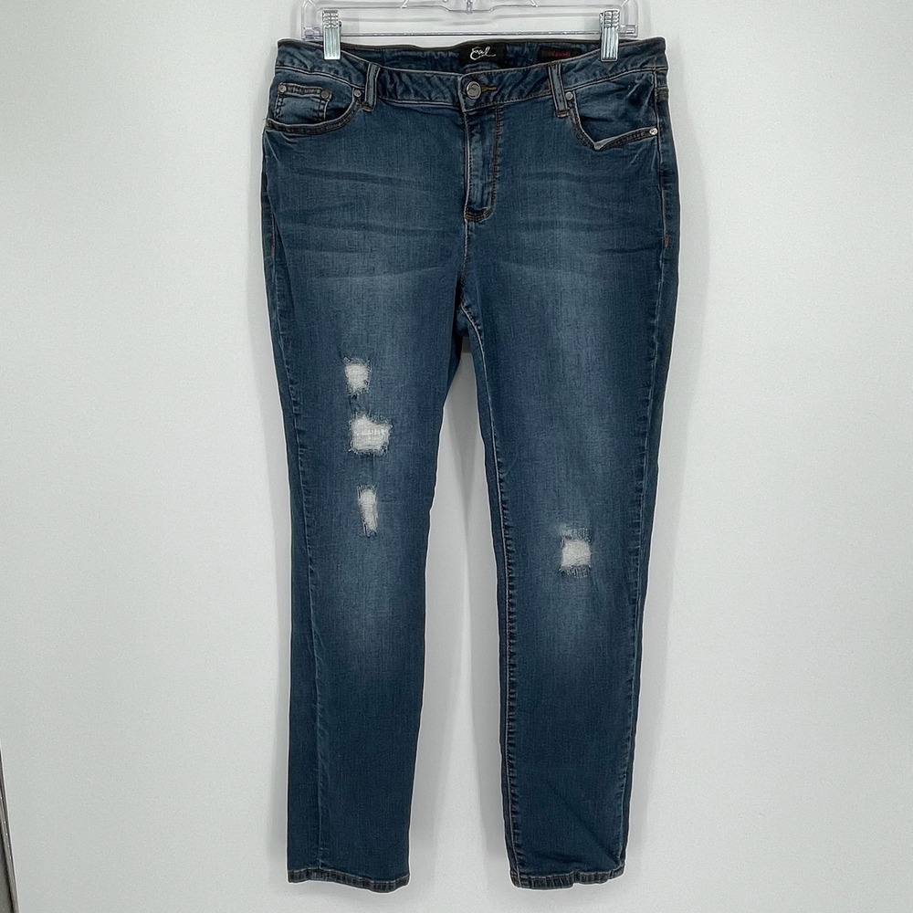 Earl Jean Women's Blue Distressed Pockets Stretch Skinny Denim Jeans Size 14
